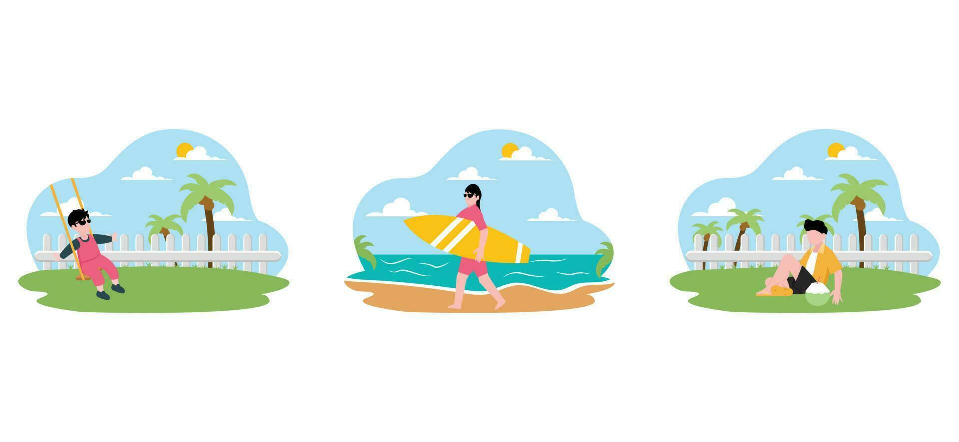 Weekend Activity Flat Bundle Design Illustration vector