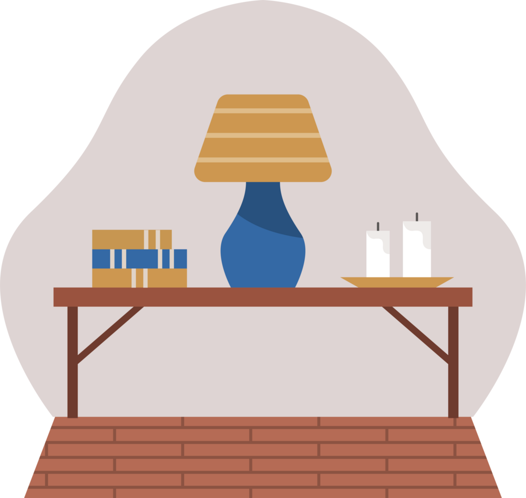 houten tafel en lamp png