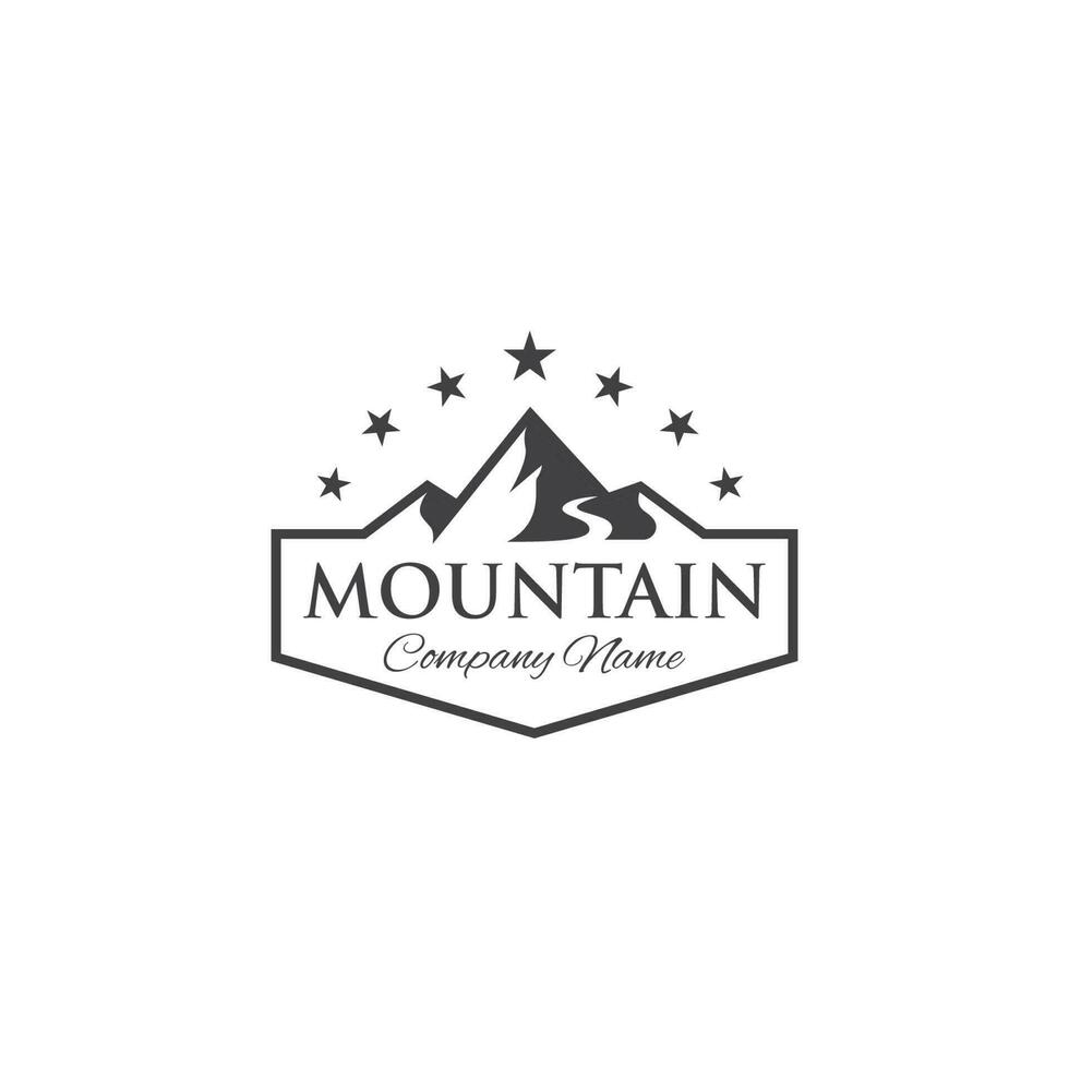 vintage mountain landscape vintage logo with rocks and road for Hipster Adventure Traveling logo can be used track biker cross vector