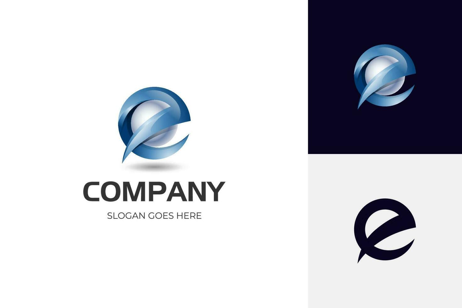 modern letter E abstract logo template with sphere globe combined letter e logo for technology brand identity symbol mark design vector