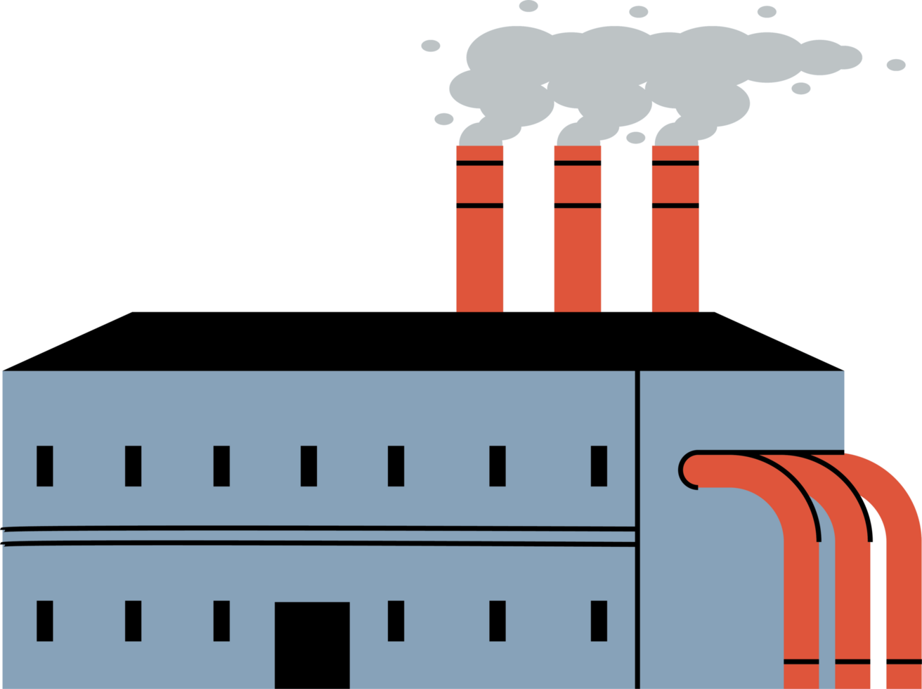 fabriek met schoorstenen en pijpleidingen png