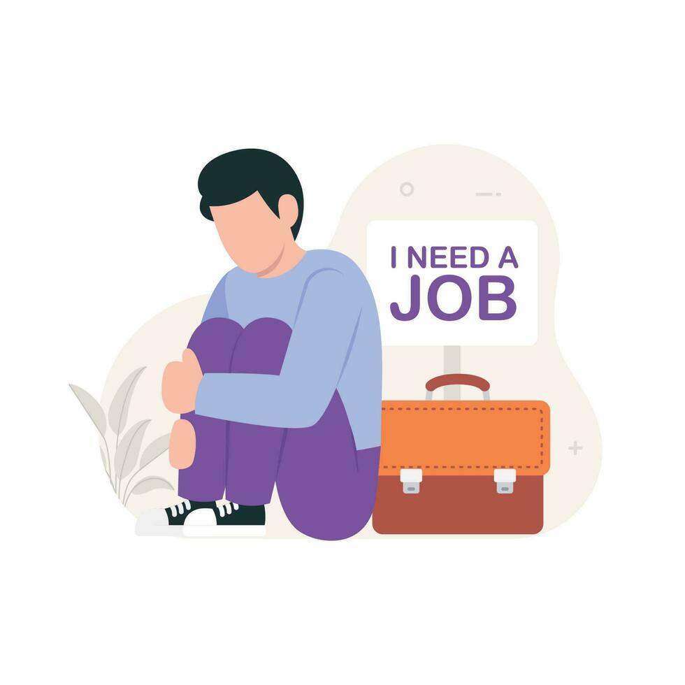 despedido desde trabajo. plano ilustración de despedido empleado caminando con maletín. desempleo concepto diseño vector