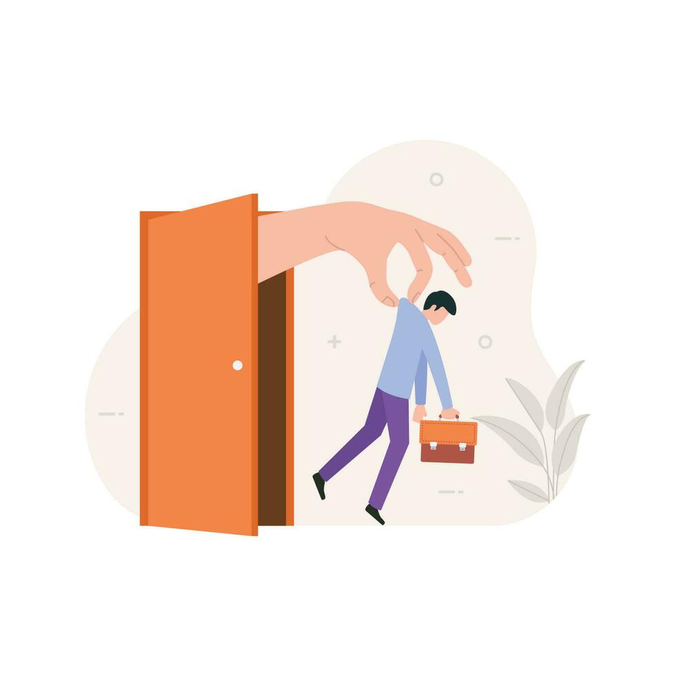 Fired from job. Flat illustration of dismissed employee walking with briefcase. unemployment concept design vector