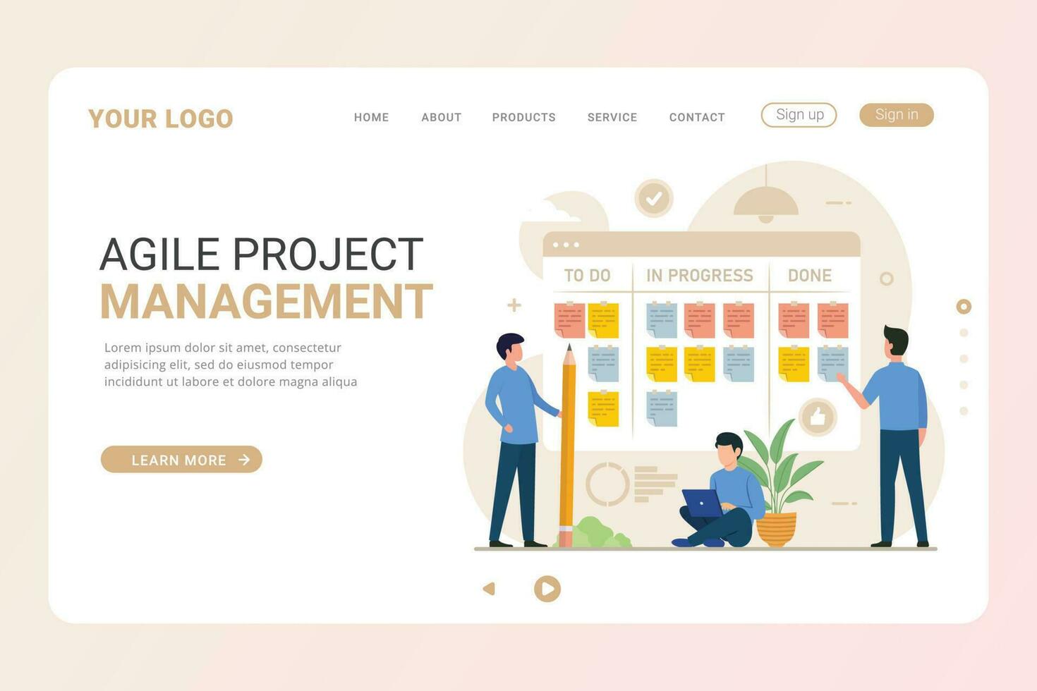 Kanban board landing page concept vector