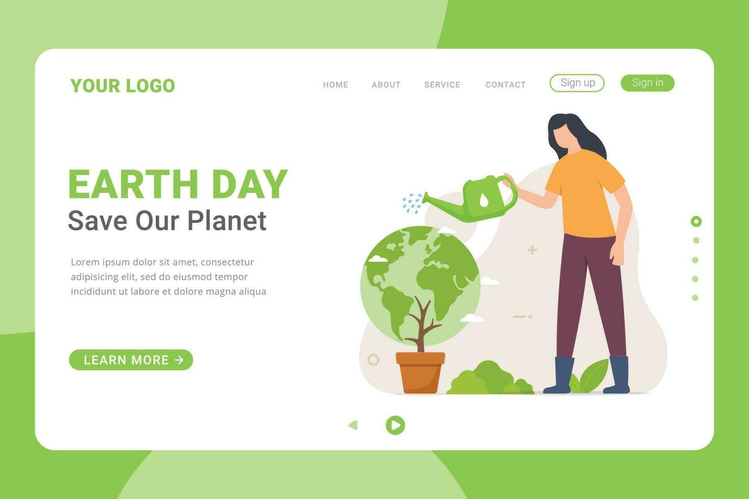 Landing page template for earth day celebration vector