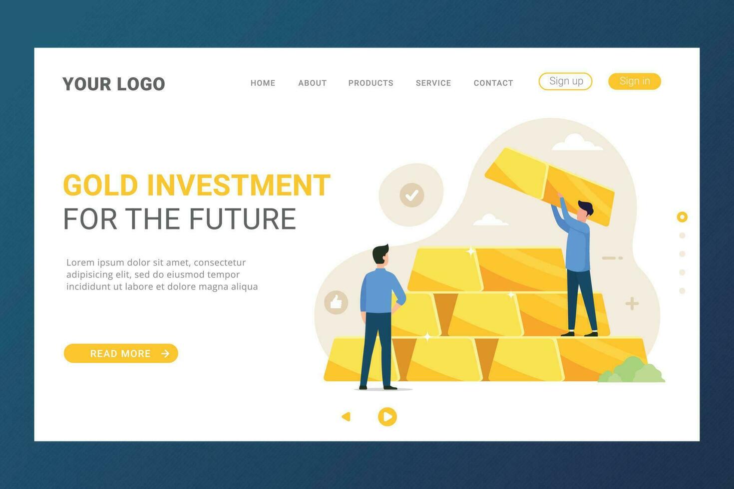 Landing page template for gold investment vector