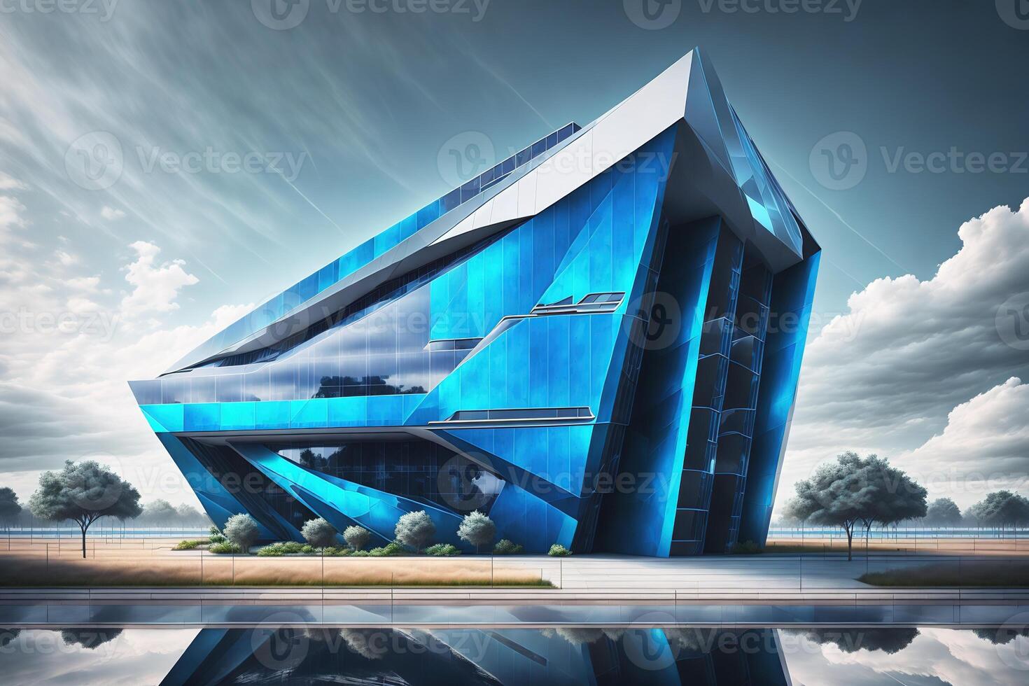a futuristic building with black facade and sharp edges by photo