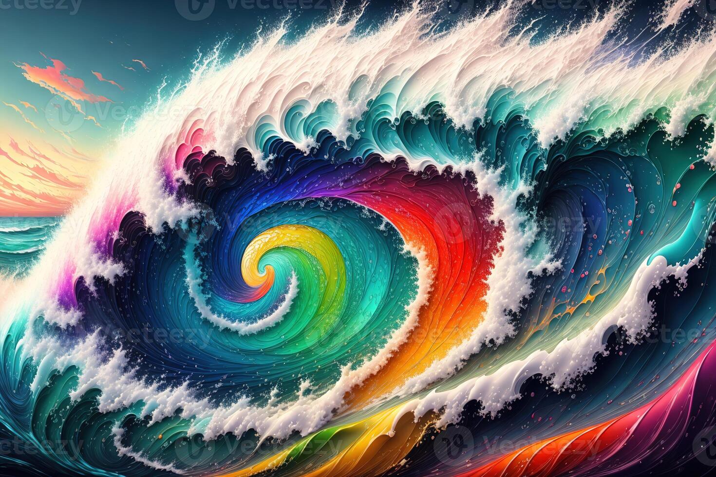 beautiful wallpaper of painting of a multicolored ocean wave by photo