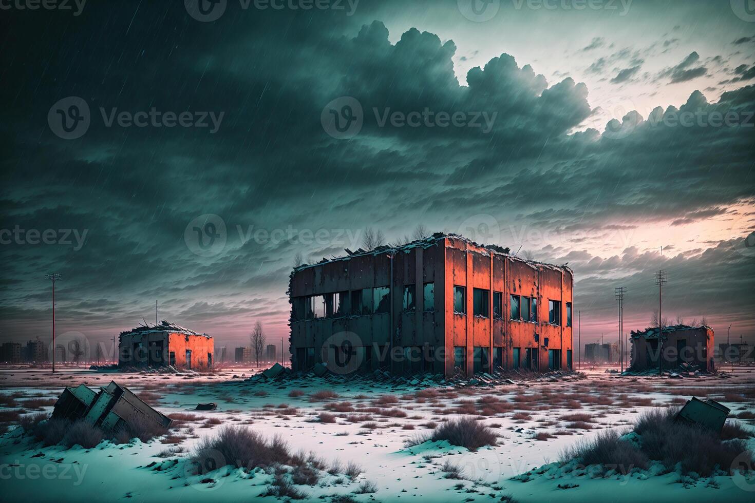 distant background abandoned soviet building by photo