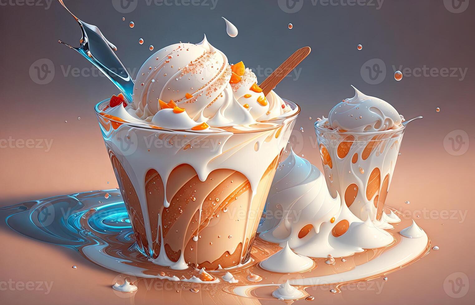 ice cream in water splash realistic composition by photo