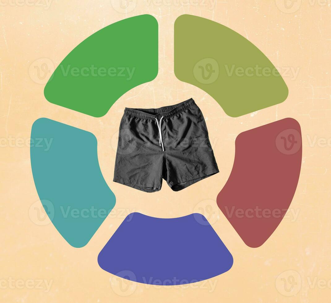 Art collage, shorts on light background with an infographic for design. photo