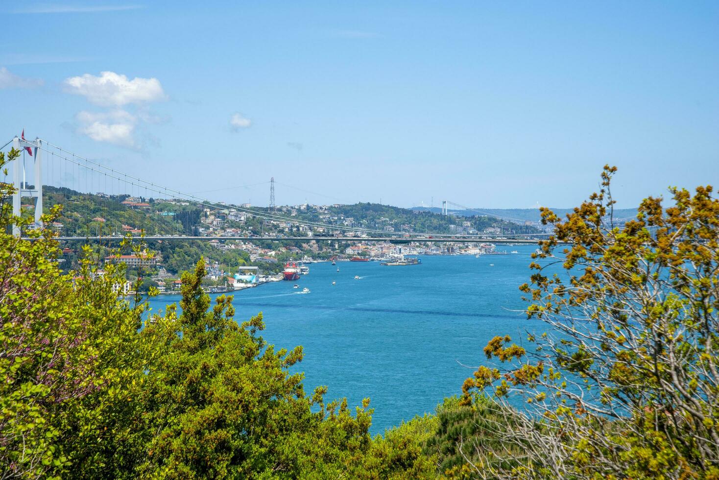 views of the bridges and ships in the city of Istanbul. Bridges over the Bosphorus and the Golden Horn. photo