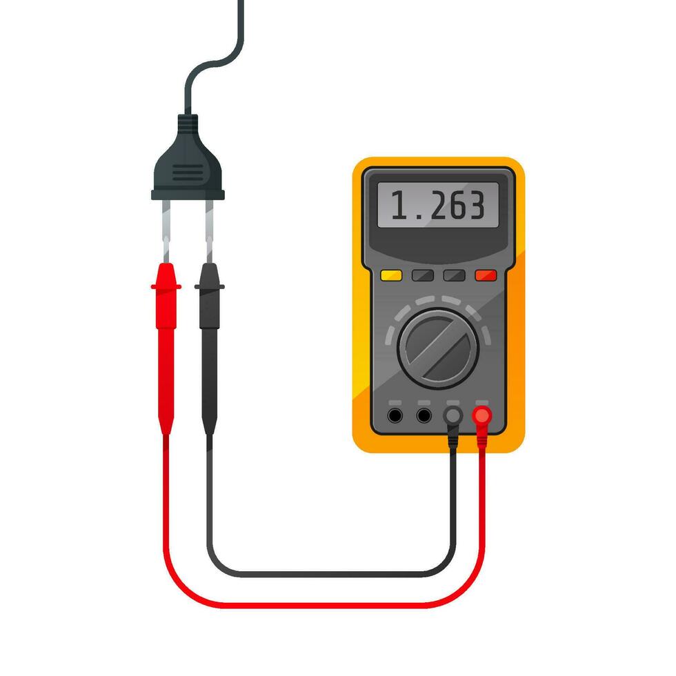 Measuring electricity in power plug using multimeter. vector