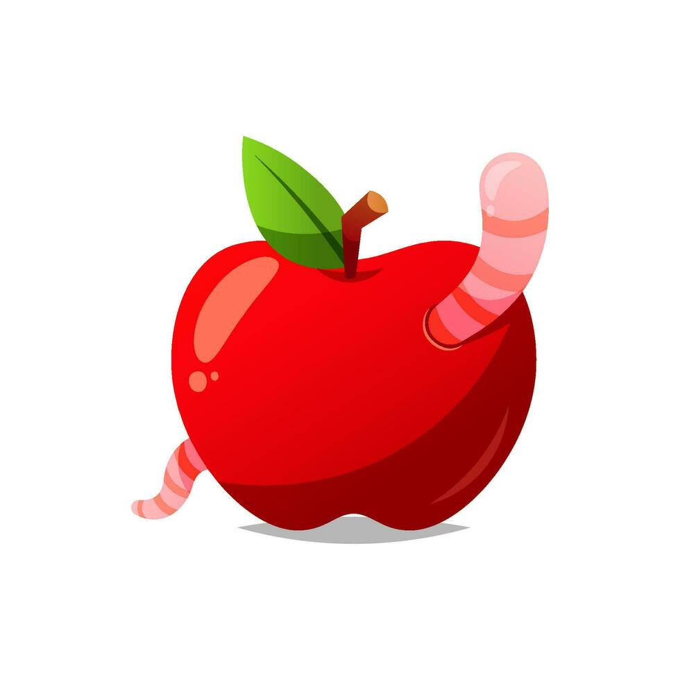 Worm in apple vector isolated white background.