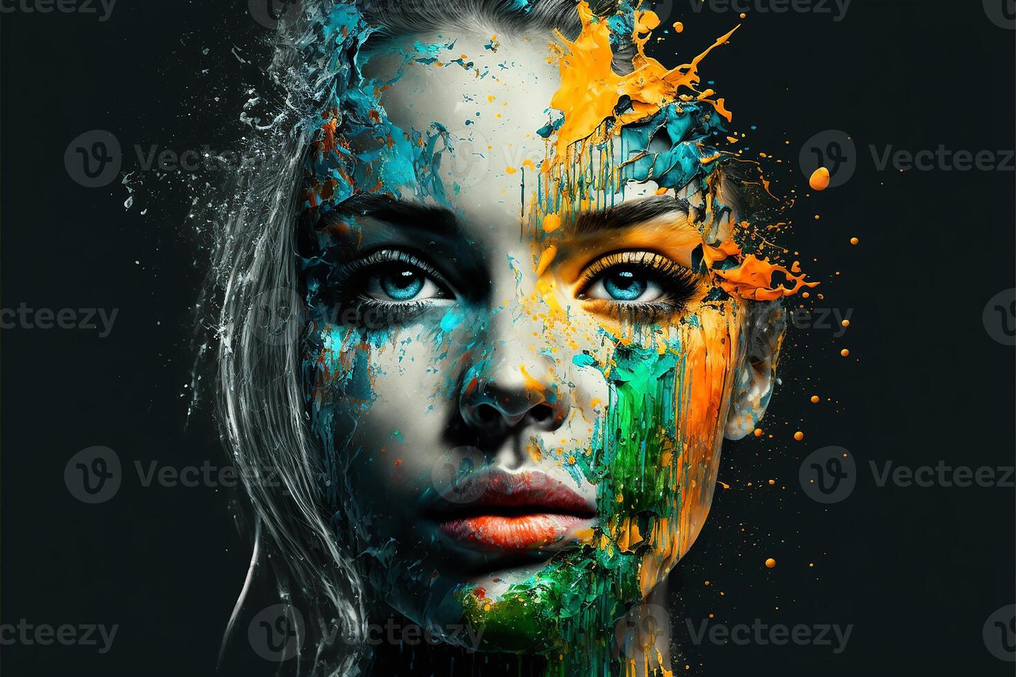 An explosion of color on a woman's face, photo