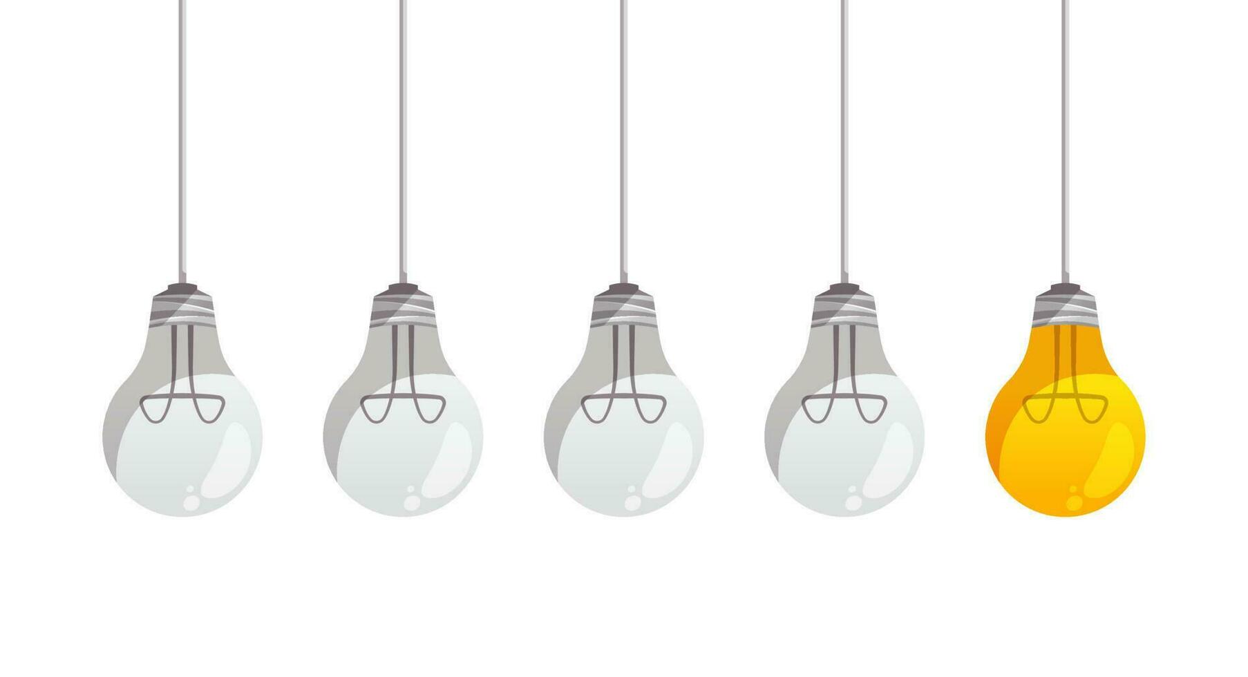 Illustration hanging light bulbs with glowing one vector