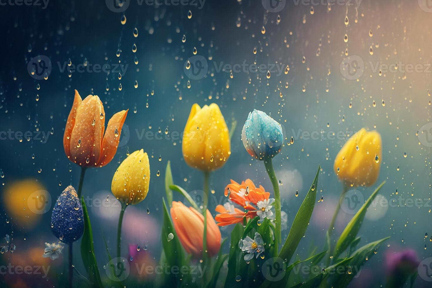 Blue and yellow floral background photo