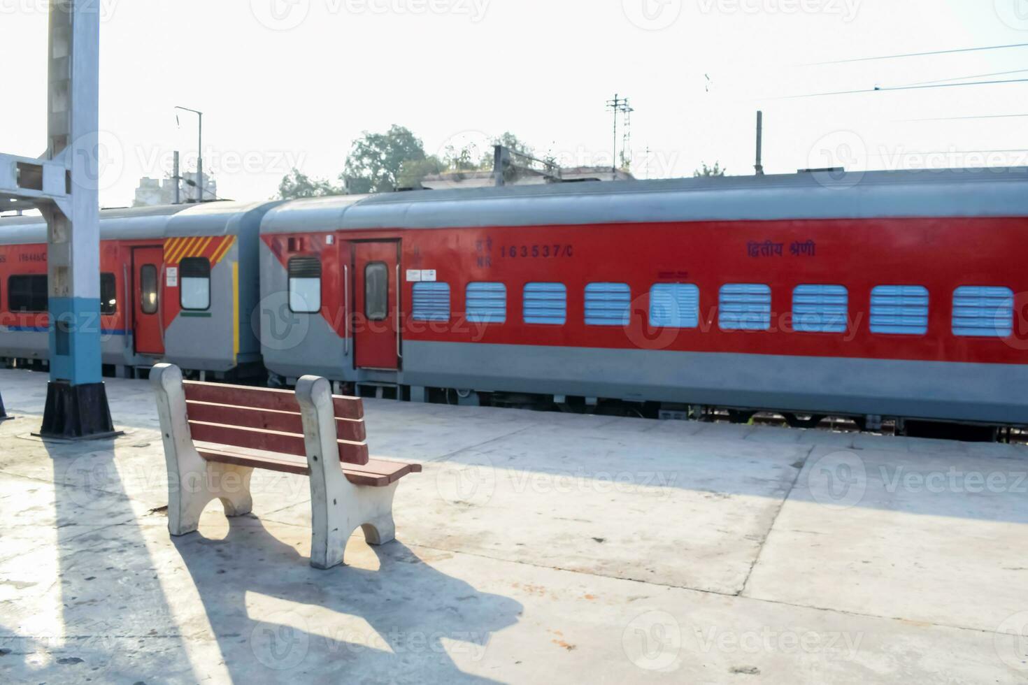 Indian railway train at Amritsar railway station platform during morning time, Colourful train at Amritsar, Punjab railway station photo