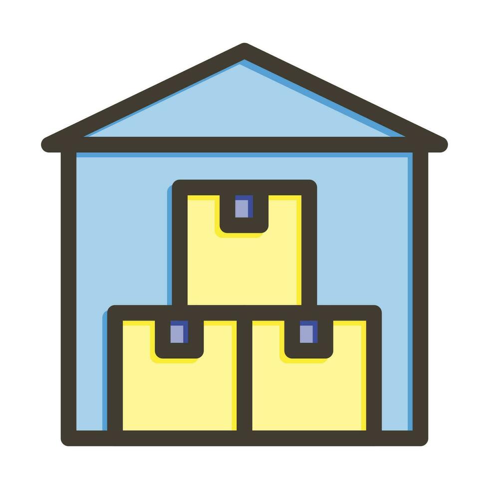 Warehouse Vector Thick Line Filled Colors Icon Design