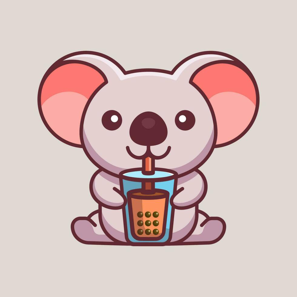 ILLUSTRATIONS OF KOALA DRINKING BOBA vector