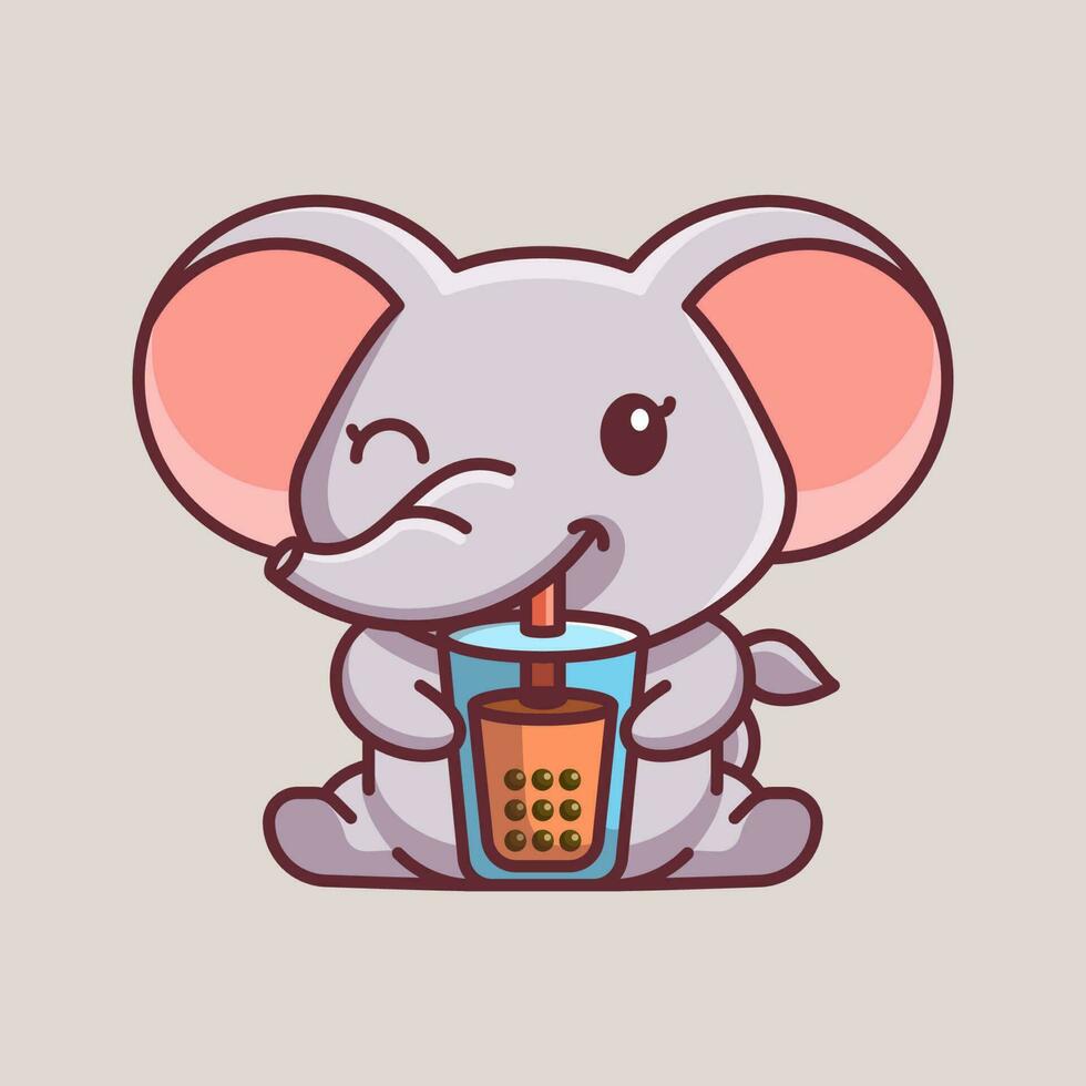 ILLUSTRATIONS OF ELEPHANT DRINKING BOBA vector