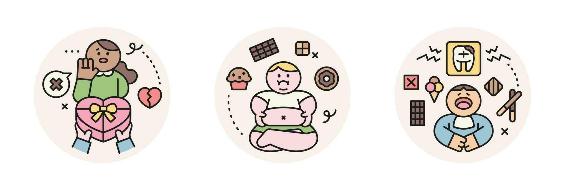 World Chocolate Day. Cute characters and sweet chocolate. gift refuse, fat, sweet teeth. vector