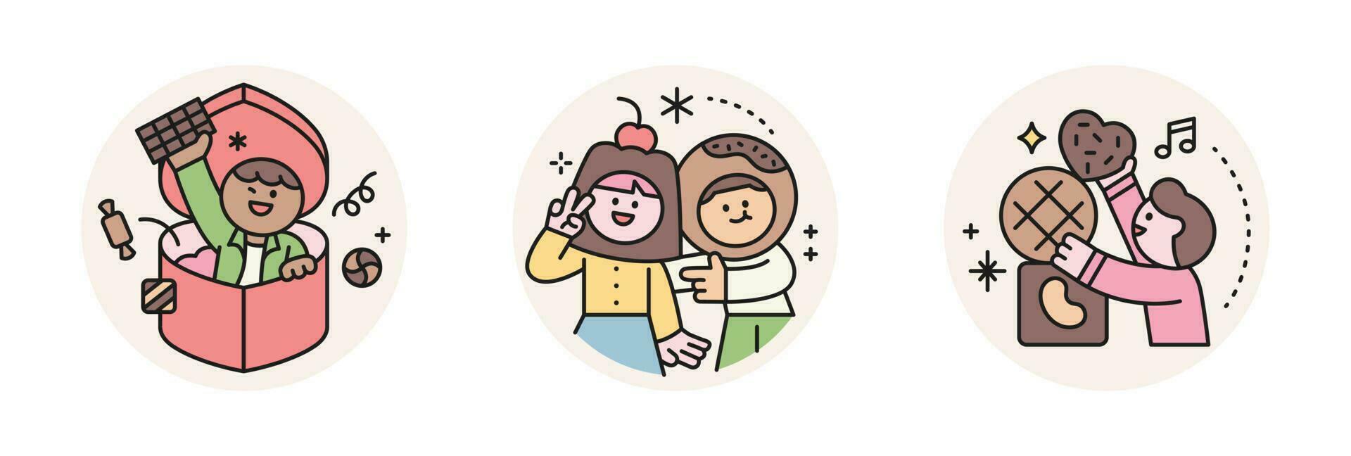 World Chocolate Day. Cute characters and sweet chocolate. gift box, couple photo, cookies vector