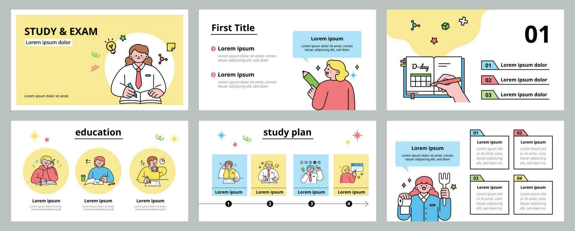 Education. Students studying hard and taking exams. Information page for students taking the exam. vector