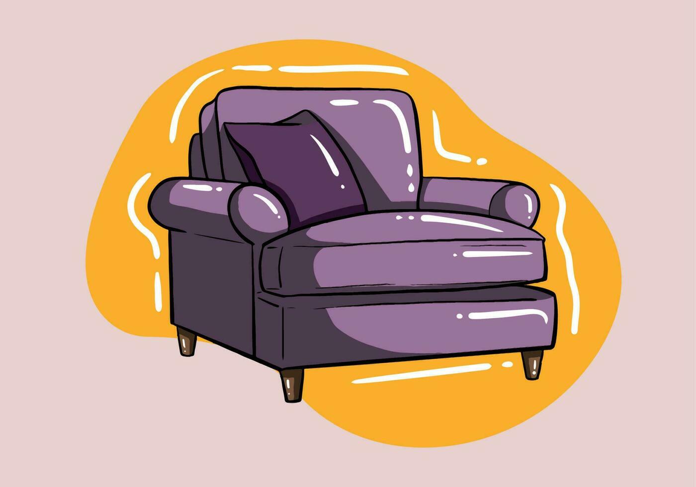 púrpura elegante Sillón aislado en antecedentes. brillante interior diseño elemento.plano estilo vector ilustración