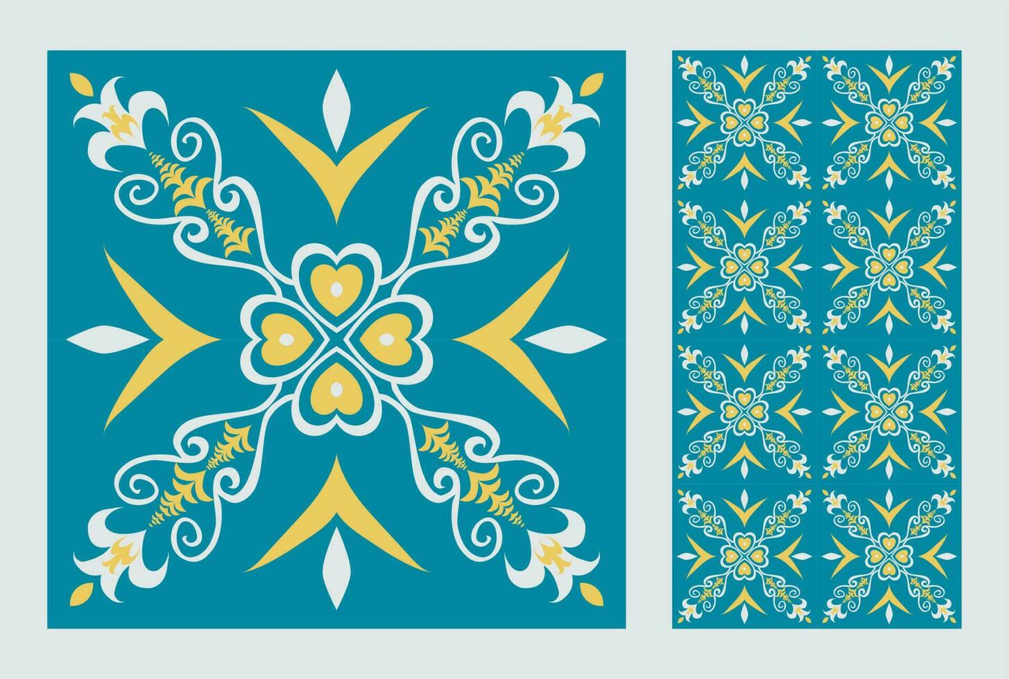 Ethnic floral square tile pattern. Two ornaments set of ethnic geometric floral shape seamless pattern colorful Moroccan style. Mediterranean pattern use for textile, home decoration elements. vector