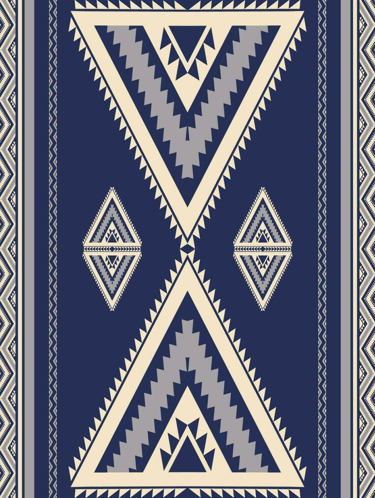 Aztec Navajo blue-white geometric pattern. Ethnic southwest geometric shape seamless pattern. Ethnic pattern use for carpet, rug, tapestry, mat, cushion, wallpaper, textile border, table runner vector