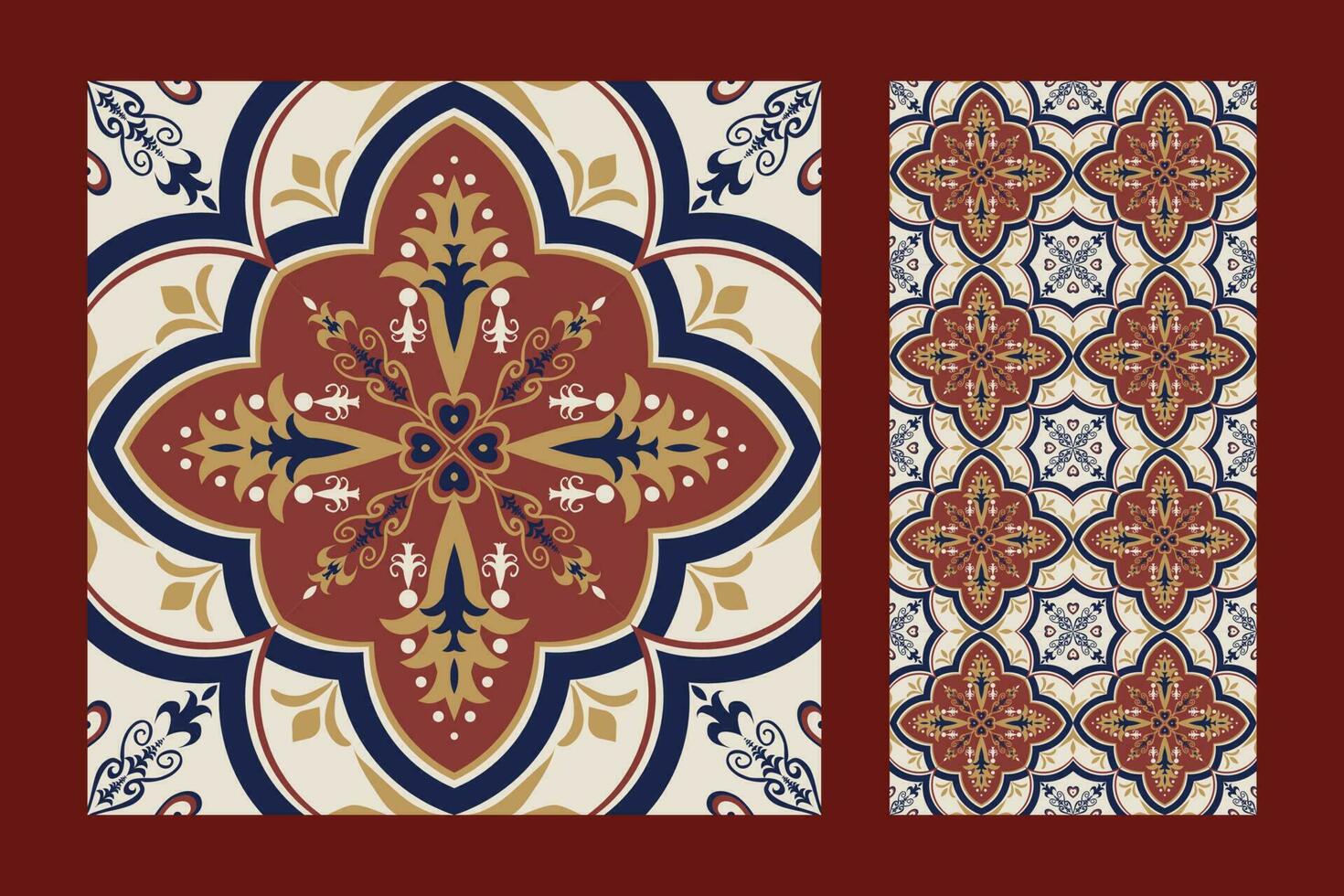 Ethnic geometric floral tile pattern. Ornaments set of ethnic geometric floral shape seamless pattern Arabic style. Use for fabric, textile, home decoration elements, upholstery, wrapping, etc. vector