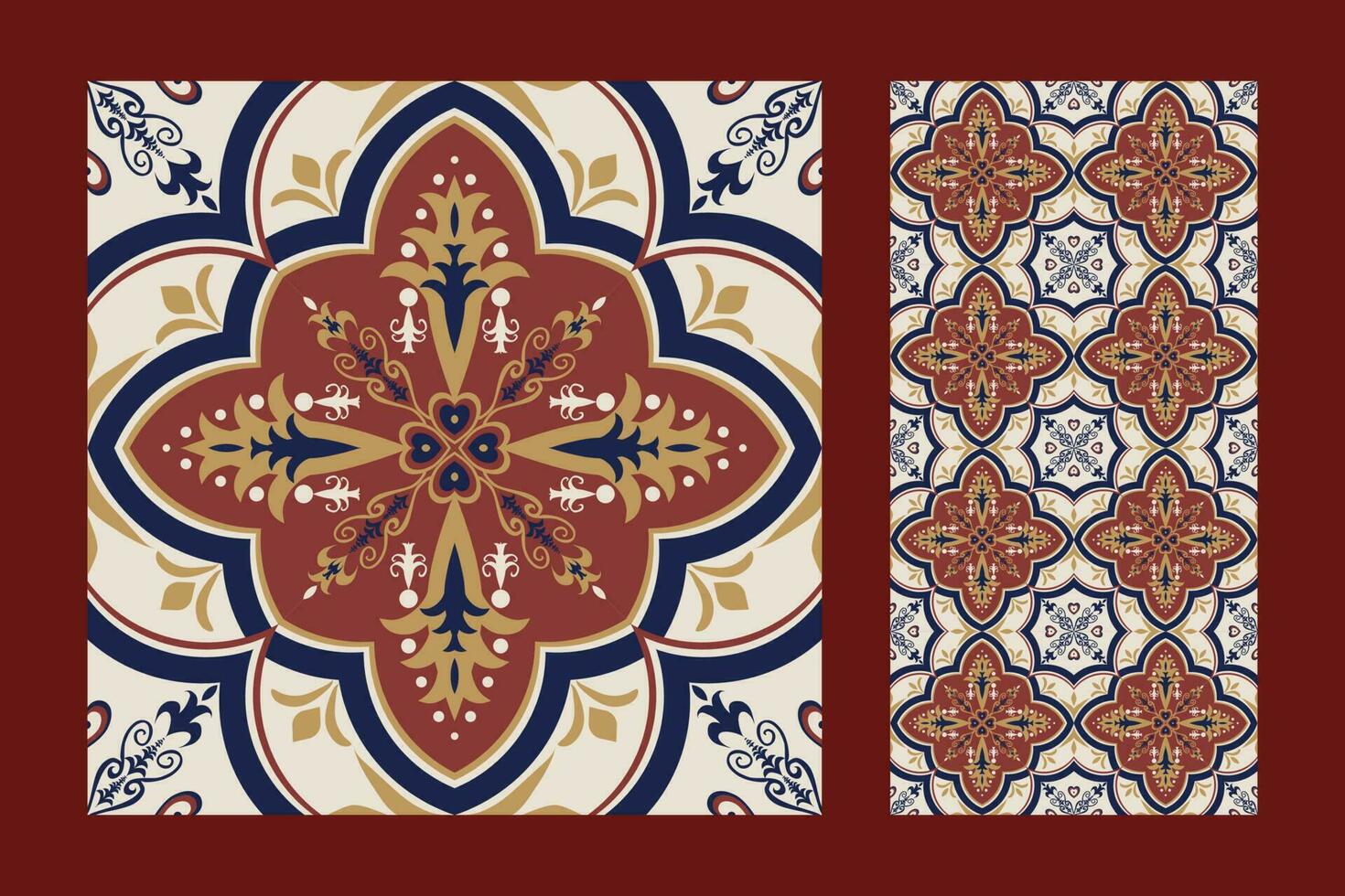 Ethnic geometric floral tile pattern. Ornaments set of ethnic geometric floral shape seamless pattern Arabic style. Use for fabric, textile, home decoration elements, upholstery, wrapping, etc. vector