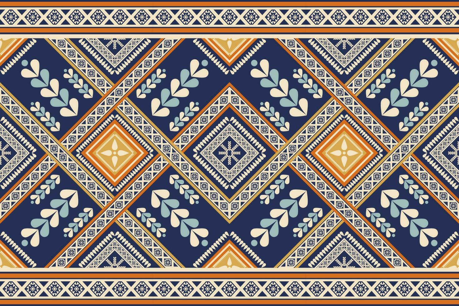 Colorful ethnic border geometric pattern. Ethnic embroidery geometric square overlapping seamless pattern. Colorful ethnic pattern use for textile border, runner decorative, carpet, rug, etc. vector