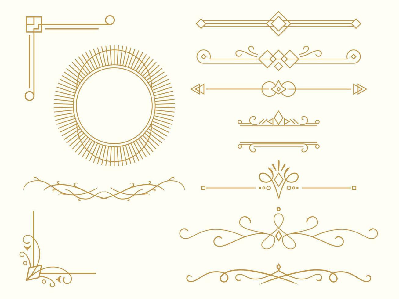 Collection of geometric lines art deco ornament. Luxury decorative elements vector