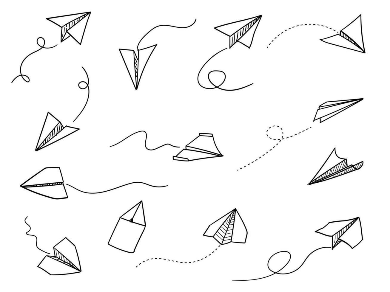 Set of vector illustration of hand drawn paper plane. doodle airplane