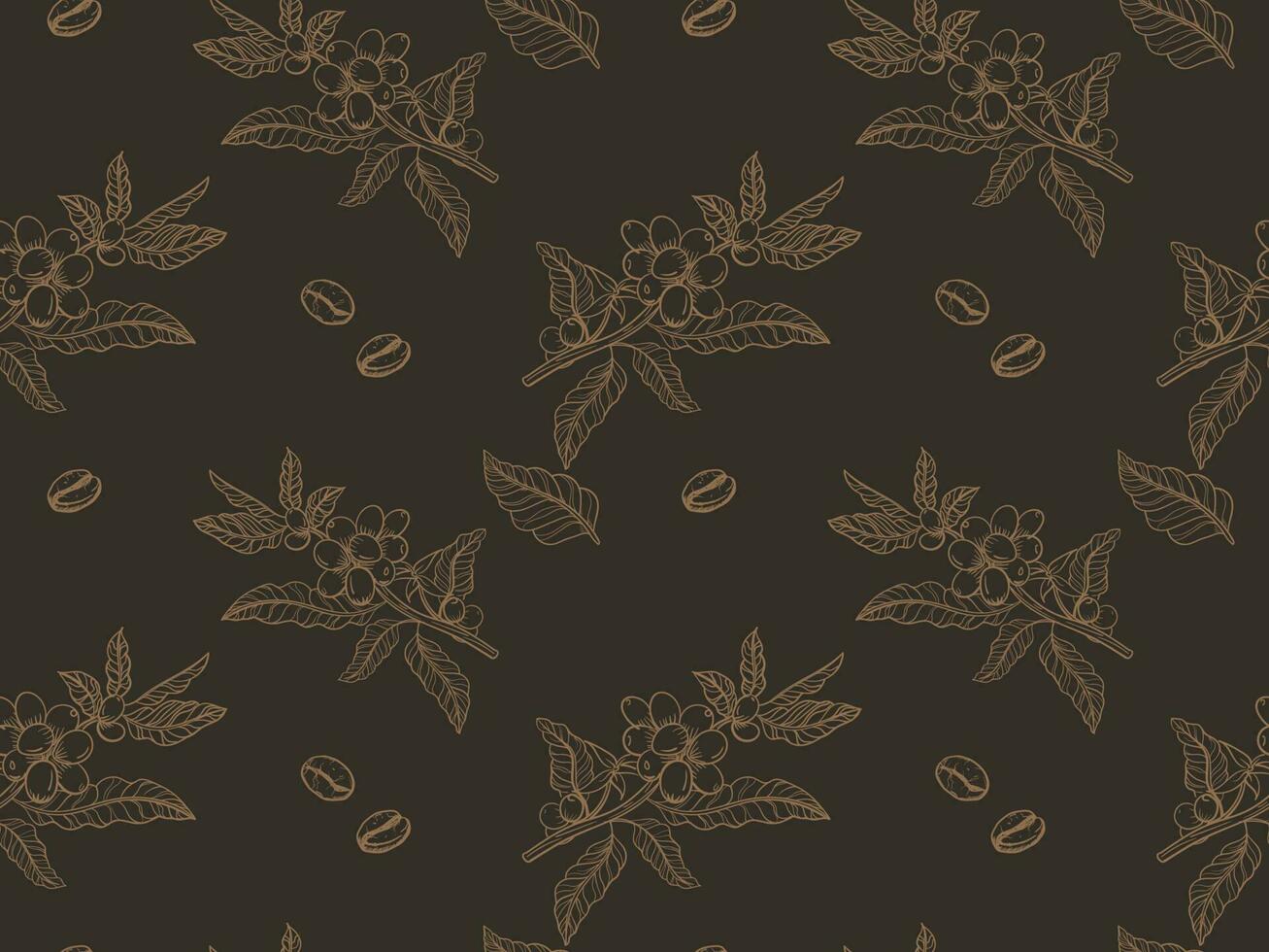 Handdrawn coffee branch background seamless pattern vector