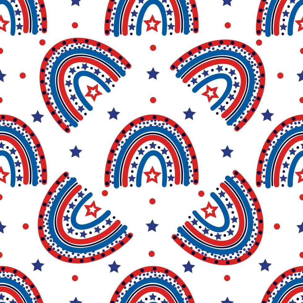 Independence Day of America seamless vector pattern. USA flag rainbow, stars, polka dots. Liberty symbol, 4th of July. National holiday sign. Flat cartoon background for posters, print, packaging, web