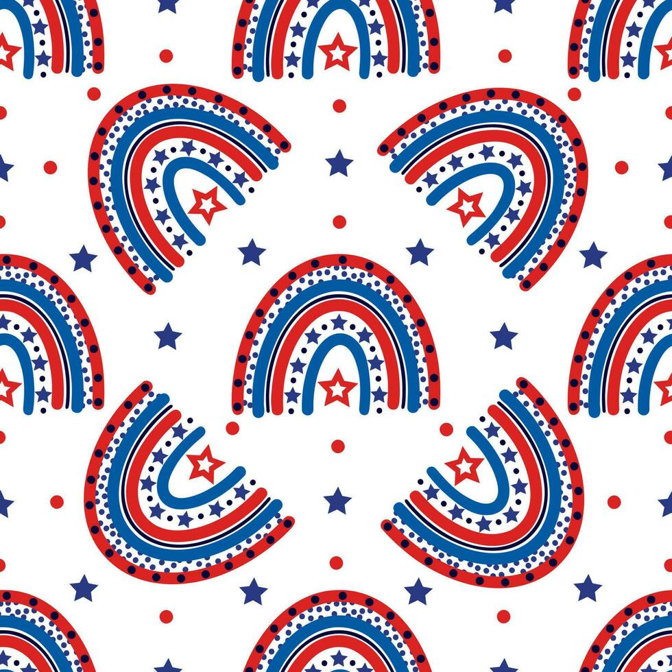 Independence Day of America seamless vector pattern. USA flag rainbow, stars, polka dots. Liberty symbol, 4th of July. National holiday sign. Flat cartoon background for posters, print, packaging, web