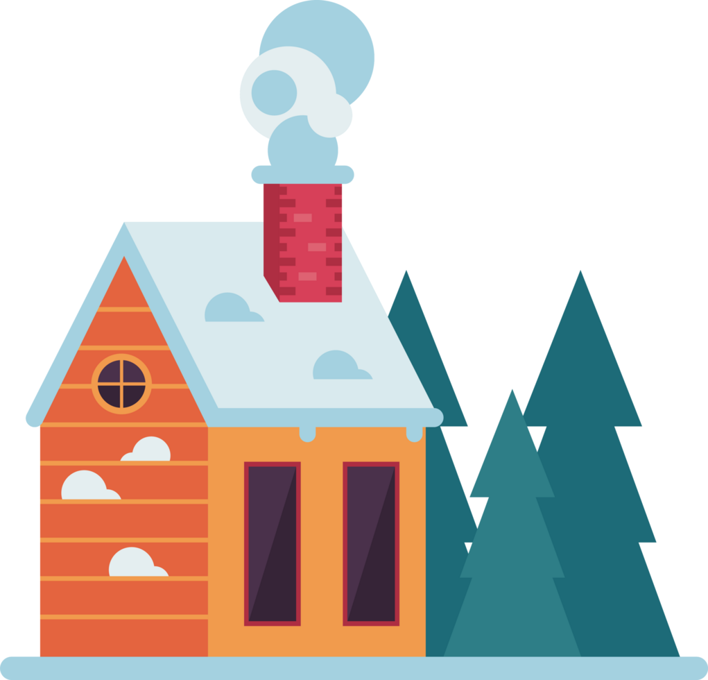 house with snow and pines png