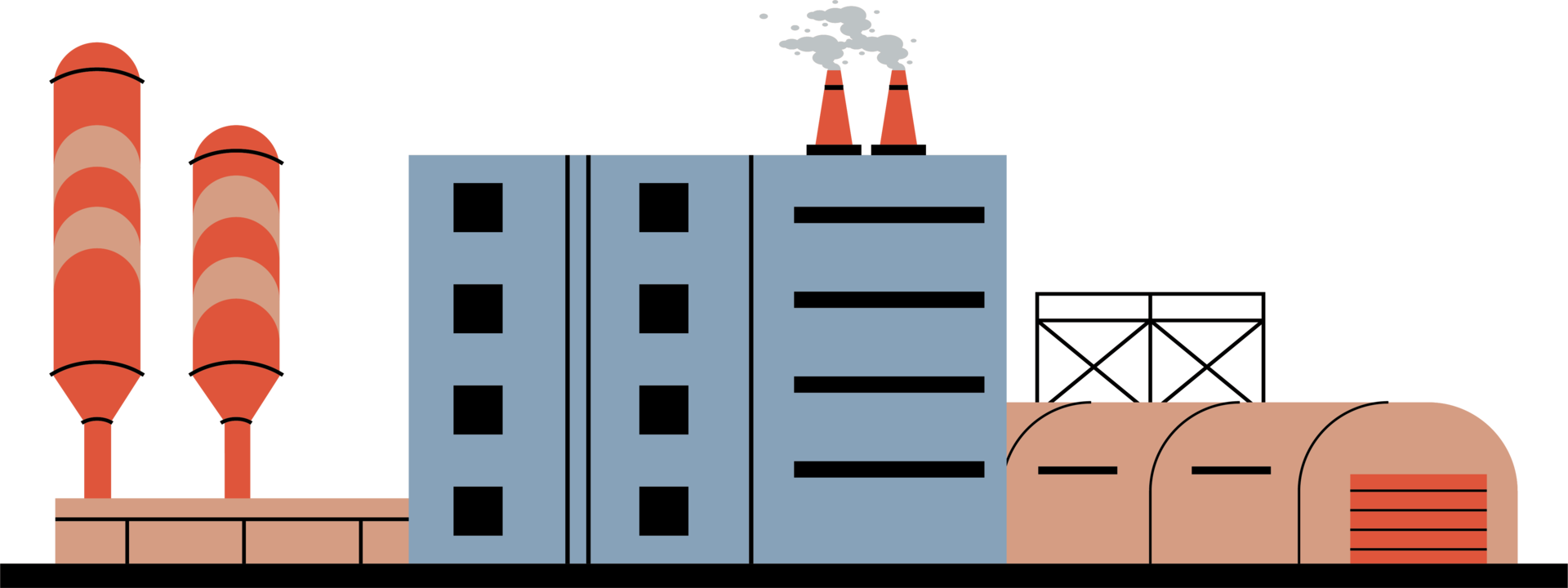 usine industrielle avec bâtiment et cheminées png