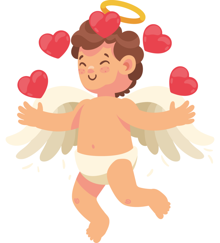 Cupido angelo con cuori png