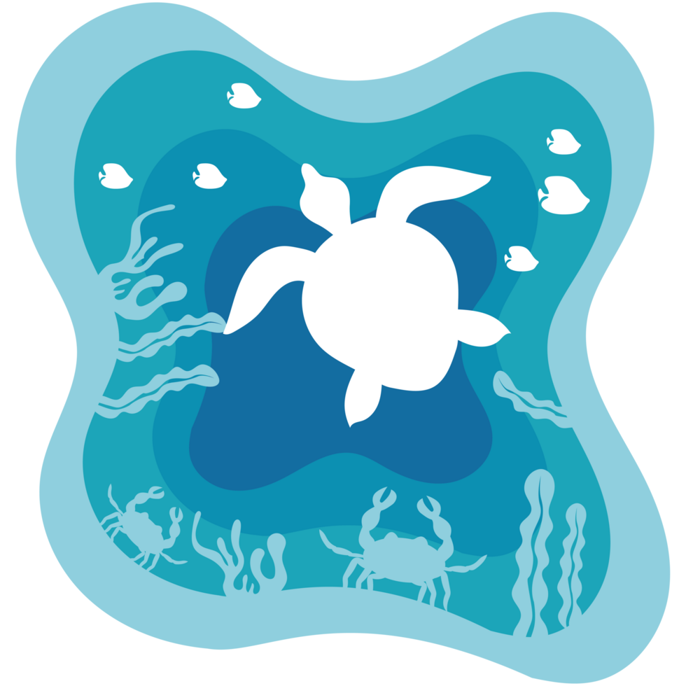 turtle swiming sealife paper art png