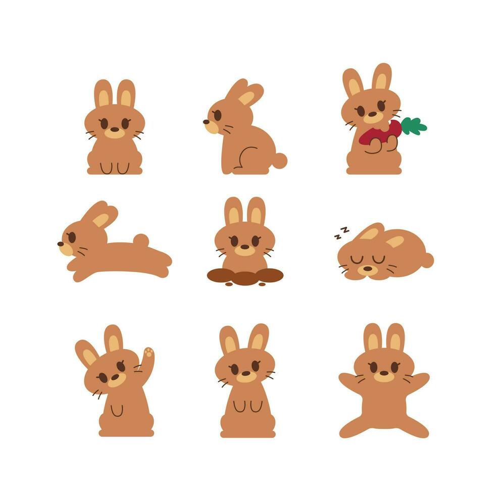 brown rabbit cartoon set vector