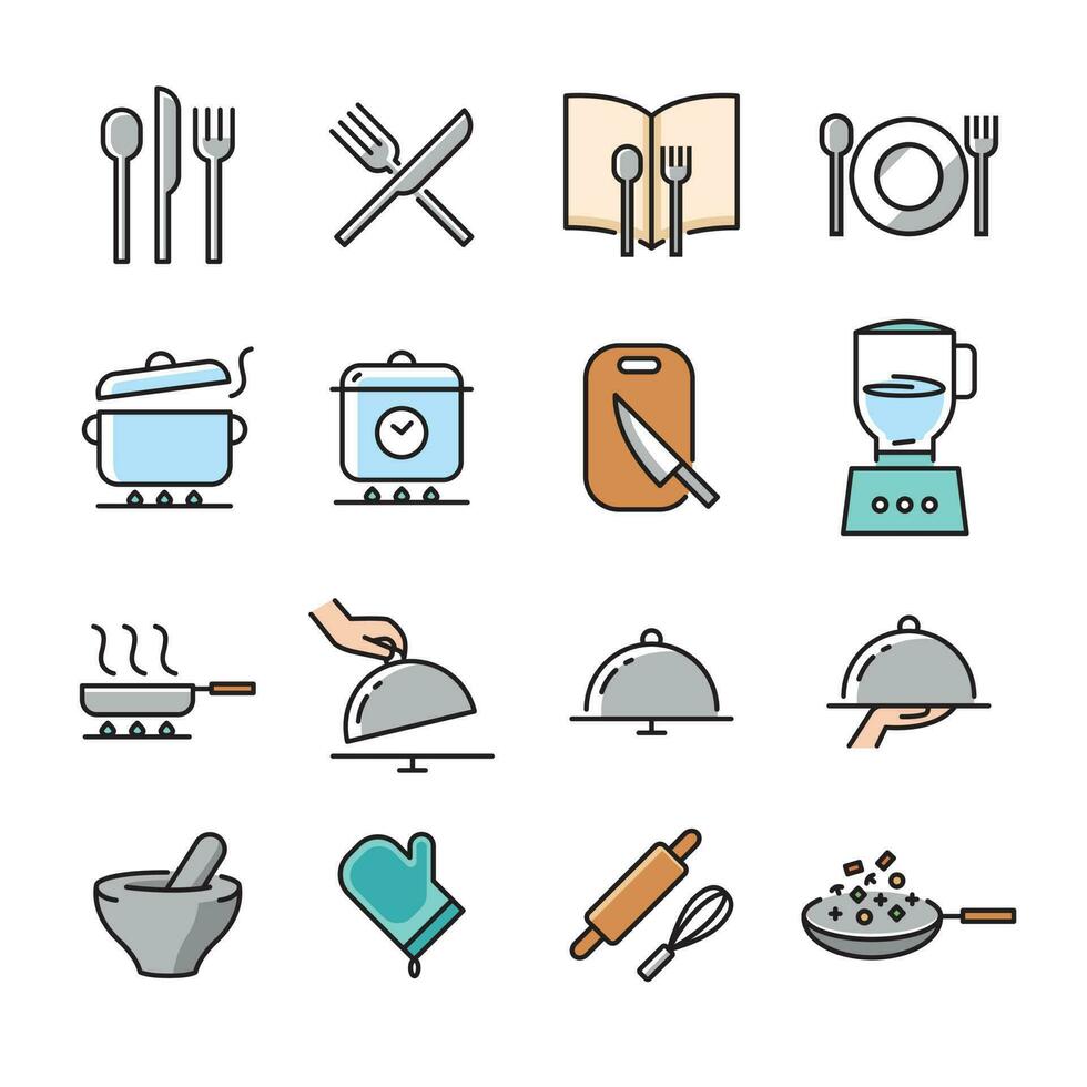 Vector set of kitchenware line icons, Collection of kitchen utensils and cooking symbols