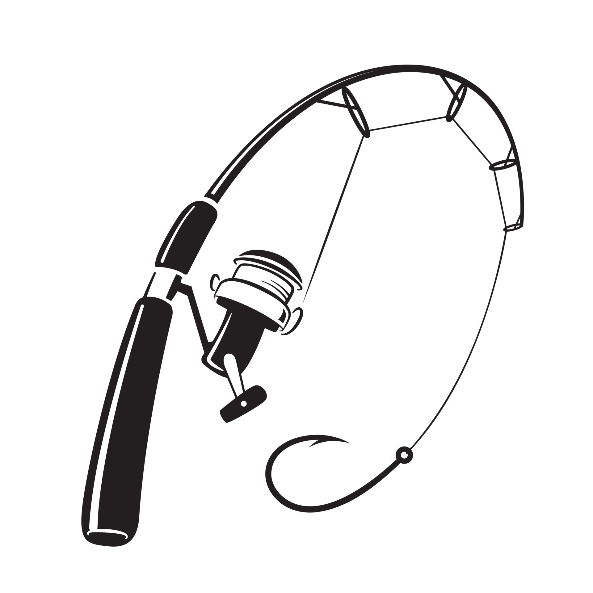 Hand drawn curved fishing rod, vector 24089095 Vector Art at Vecteezy