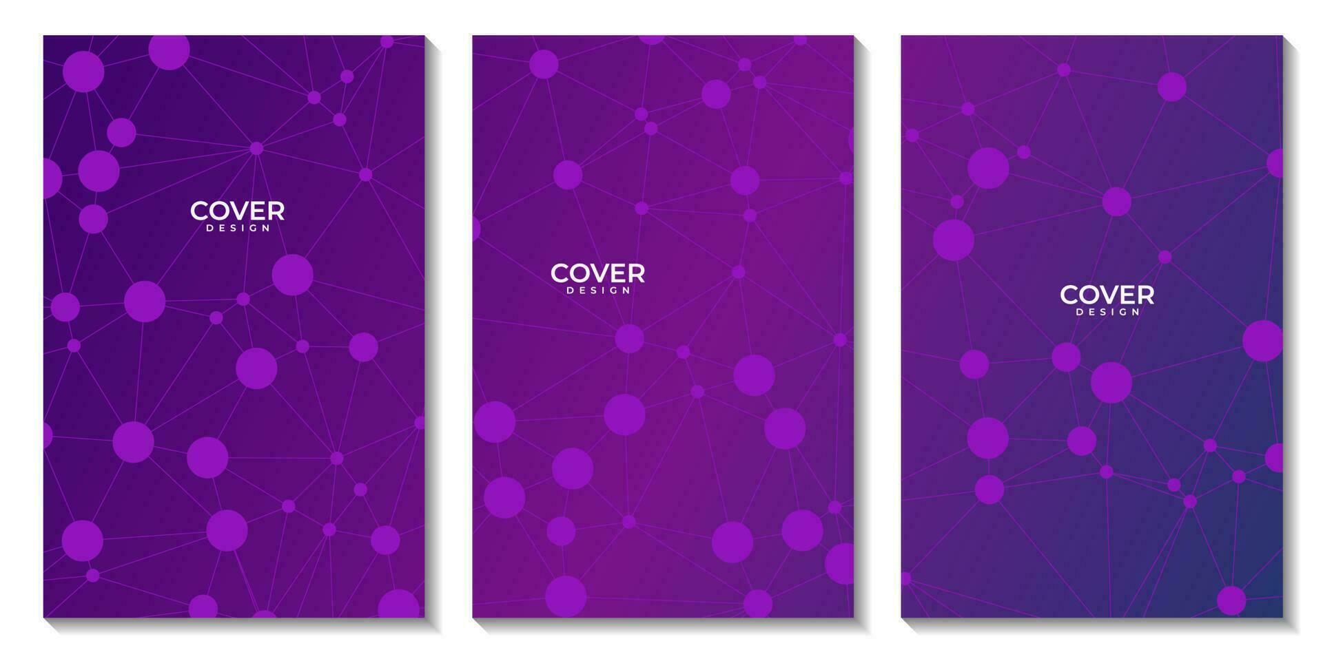 set of covers art with abctract purple background with connected dots and molecular vector