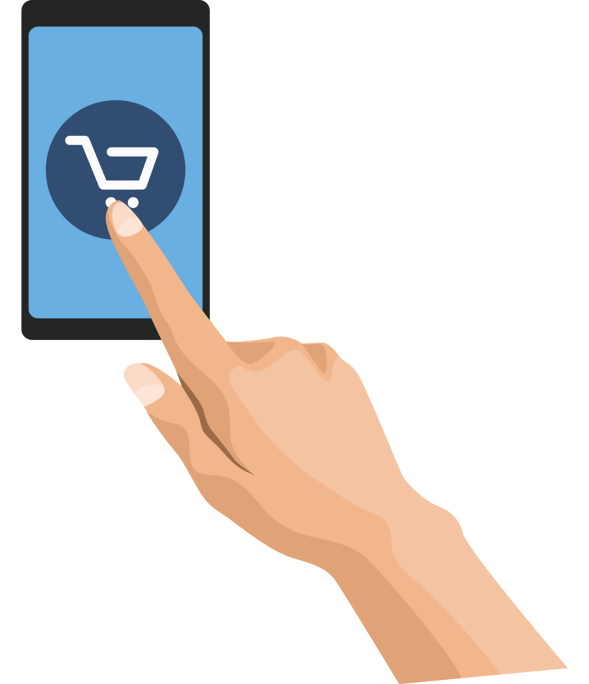 hand touching smartphone with ecommerce png