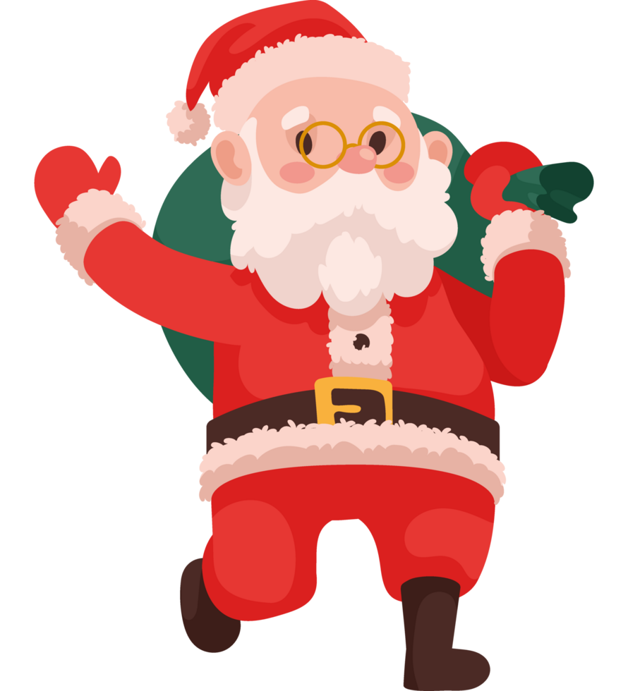 santa claus lifting gifts bag png