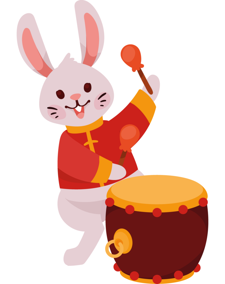asian rabbit playing drum png